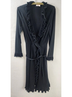 R&K Originals Knit Black Wrap Dress with Satin Ruffle Trim - Size Missing